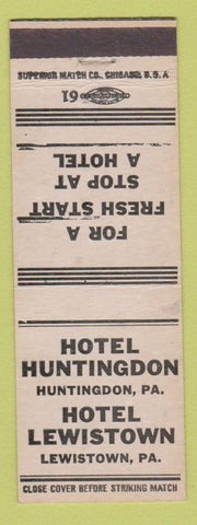 Matchbook Cover - Hotel Huntingdon PA Lewiston PA WEAR