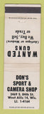 Matchbook Cover - Don's Sport Camero Shop West Allis WI guns WEAR