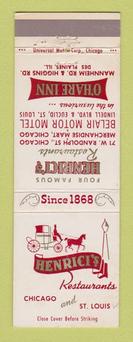 Matchbook Cover - Henrici's Restaurants Chicago IL St Louis MO WEAR