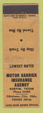 Matchbook Cover - Motor Carrier Insurance Agency Austin TX Oklahoma City WORN