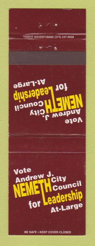 Matchbook Cover - Andrew Nemeth City Council Election Notre Dame 2003 Schedule