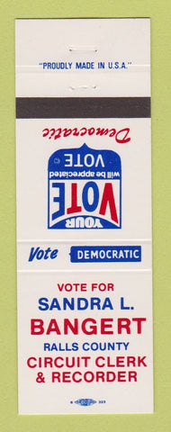 Matchbook Cover - Sandra Bangert Ralls County Circuit Clerk Election