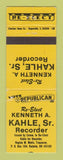 Matchbook Cover - Kenneth Kahle Recorder Election Batavia OH WEAR