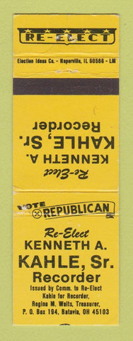 Matchbook Cover - Kenneth Kahle Recorder Election Batavia OH WEAR
