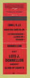 Matchbook Cover - Lois Donnellon Clerk of Course Election Cincinnati OH