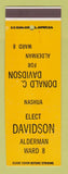 Matchbook Cover - Donald Davidson for Alderman Ward 8 DD BEAN SAMPLE