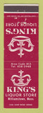 Matchbook Cover - King's Liquor Store Williamstown MA WORN BACK