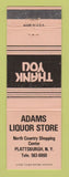 Matchbook Cover - Adams Liquor Store Plattsburgh NY