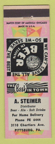 Matchbook Cover - A Steimer Beer Distributor Pittsburgh PA