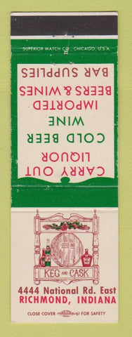 Matchbook Cover - Keg and Cask Liquor Richmond IN WORN BACK