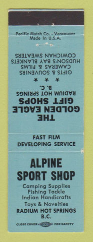 Matchbook Cover - Alpine Sport Shop fishing tackle Radium Hot Springs BC WEAR