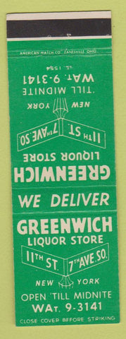 Matchbook Cover - Greenwich Liquor Store New York City WORN BACK