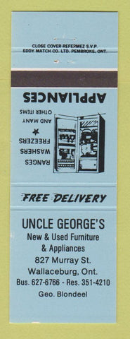 Matchbook Cover Uncle George's New Used Furniture Appliances Wallaceburg ON BLUE