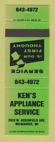 Matchbook Cover - Ken's Appliance Service Milwaukee WI