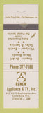 Matchbook Cover - Renew Appliance TV Cedarburg WI WEAR