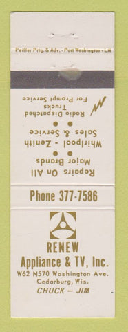 Matchbook Cover - Renew Appliance TV Cedarburg WI WEAR