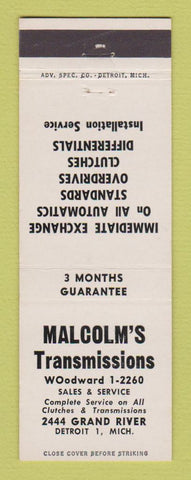 Matchbook Cover - Malcom's Transmissions Detroit MI
