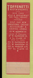 Matchbook Cover - Toffenetti Restaurants  New York City Chicago IL