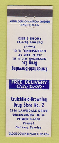 Matchbook Cover - Crutchfield Browning Drug Store Greensboro NC