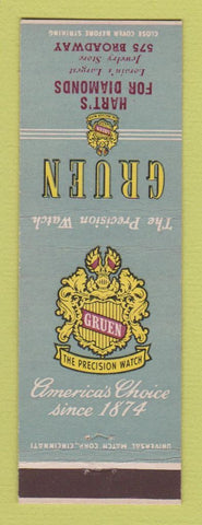 Matchbook Cover - Gruen Watches Hart's Jewelry Lorain OH