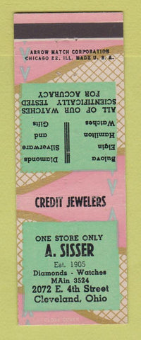 Matchbook Cover - A Sisser Jewelry Bulova Elgin Hamilton Watches Cleveland OH