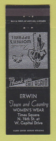 Matchbook Cover - Erwin Town and Country Women's Clothes Milwaukee? WI?