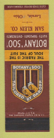 Matchbook Cover - Botany 500 Men's Clothes Sam Klein Lorain OH