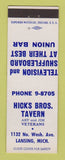 Matchbook Cover - Hicks Bros Tavern Lansing MI Shuffleboard