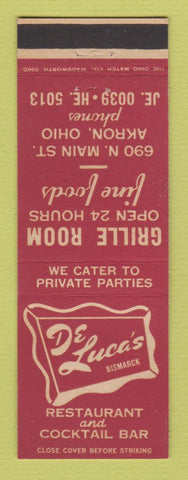 Matchbook Cover - De Luca's Restaurant Bismarck Akron OH