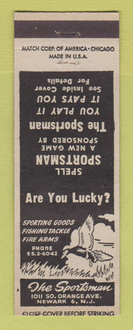 Matchbook Cover - The Sportsman Newark NJ sporting goods fishing tackle guns