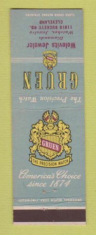 Matchbook Cover - Gruen Watches Wolovits Jewelry Cleveland OH