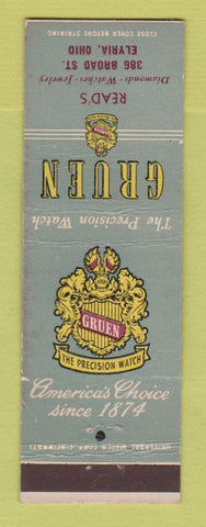 Matchbook Cover - Gruen Watches Read's Elyria OH jewelry