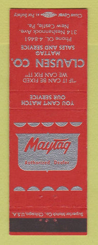 Matchbook Cover - Maytag Appliances Clausen New Castle PA RED