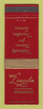Matchbook Cover - Hotel Lincoln Indianapolis IN WEAR