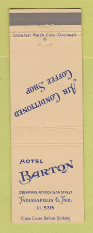 Matchbook Cover - Hotel Barton Indianapolis IN