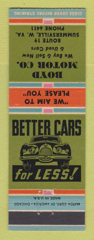 Matchbook Cover - Boyd Motors Summersville WV cars