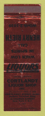 Matchbook Cover - Cortland Liquor Shop New York City WEAR