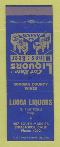 Matchbook Cover - Lucca Liquors Sebastopol CA WORN BACK
