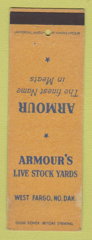 Matchbook Cover - Armour's Live Stock Yards West Fargo ND WORN