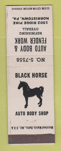 Matchbook Cover - Black Horse Auto Body Fender Norristown PA