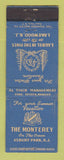 Matchbook Cover The Monterey Hotel Asbury Pa NJ Laurel in Pines Lakewood NJ WEAR