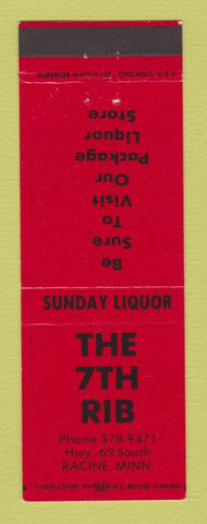 Matchbook Cover - The 7th Rib Liquor Store Racine MN