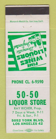 Matchbook Cover - 50 50 Liquor Store Los Angeles CA WORN BACK