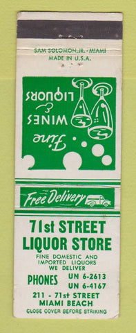 Matchbook Cover - 71St Street Liquor Store Miami Beach FL CREASED