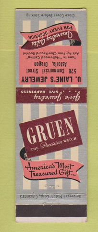 Matchbook Cover - Gruen Watches U Laine's Jewelry Astoria OR