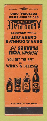 Matchbook Cover - Dean & Donna's Liquor Store Fostoria OH WORN BACK