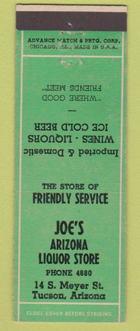 Matchbook Cover - Joe's Arizona Liquor Store Tuscon AZ ADVANCE WORN BACK