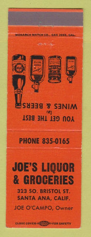 Matchbook Cover - Joe's Liquor Store Grocery Santa Ana CA WORN BACK