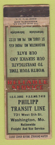 Matchbook Cover - Phillip Transit Line Washington MO trucking WORN