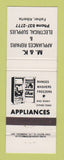 Matchbook Cover - M&K Appliance Repair Falher AB